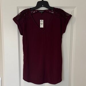 Express Women's Deep Burgundy Lace Accent Blouse